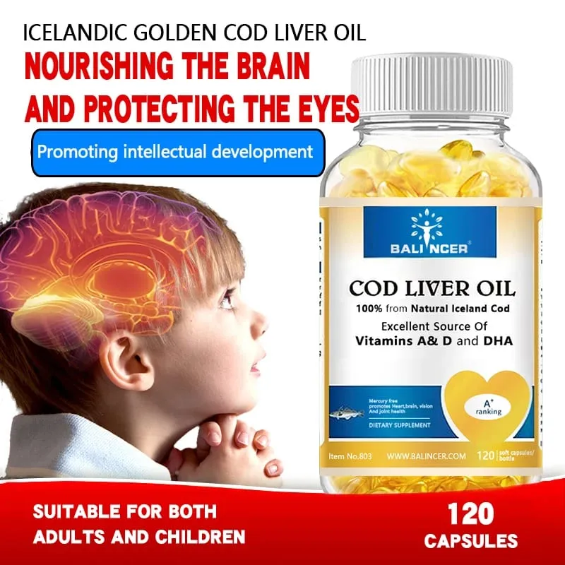 Cod Liver Oil Capsules Vitamins A & D and DHA Support Stress Relief Strengthen The Brain Bones Improve Memory and Intelligence — image 4