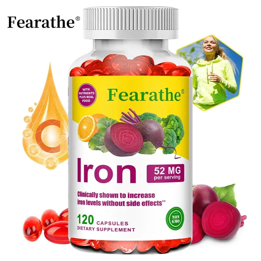 Iron and Vitamin C Supplement - Boosts Energy Focus and Immune Function Supporting Red Blood Cells Improve Immunity Non-GMO