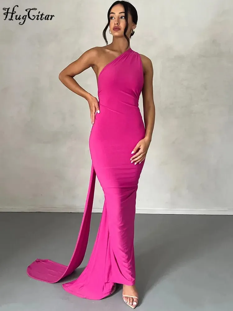 Hugcitar Een Schouder Backless Verstelbare Sjaal Lus Ruches Sexy Maxi Jurk 2025 Vrouwen Elegante Y2K Streetwear Festival Outfit — image 3