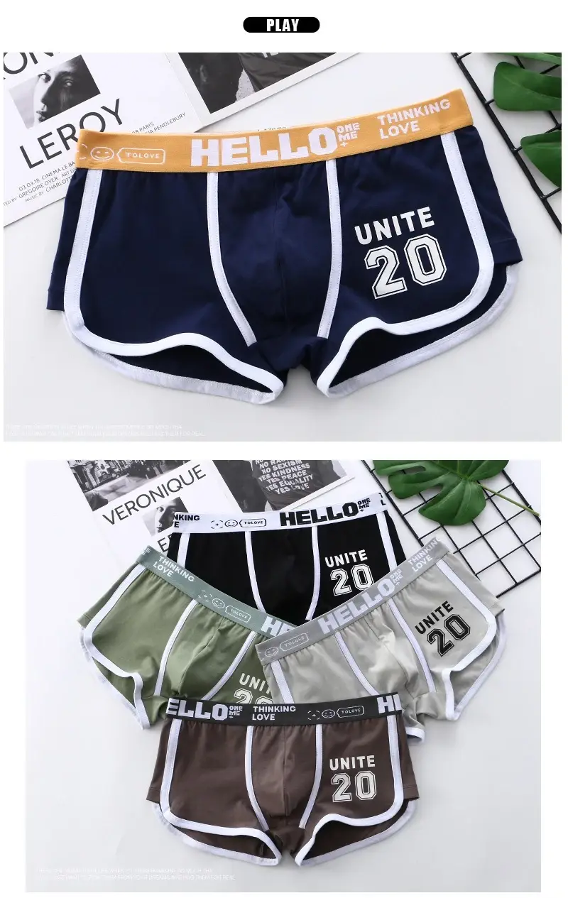 1/3pc Men Underwear Sports Boxer Shorts Cotton Oversized Solid Color Youth Fashion Sports Men's panties Comfortable Breathable