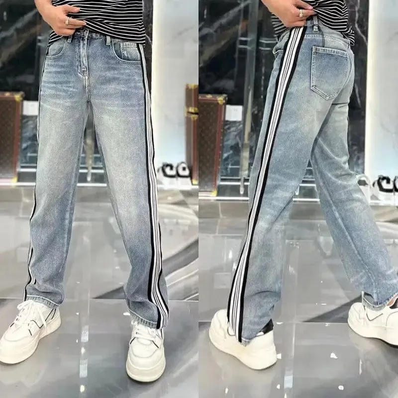 Heavy Trendy 2025 Brand Tooling Multi-pocket Jeans Men's Trend Loose Retro Small Feet Harlan Patchwork Cargo Straight Pants