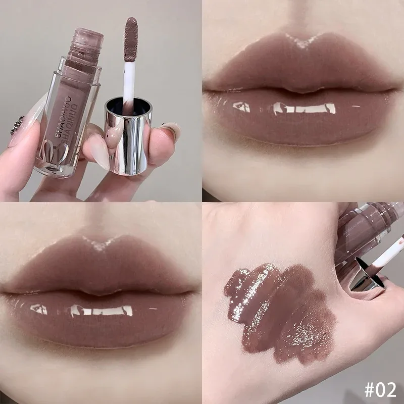 Mirror Watery Lip Gloss Lasting Moisturizing Lip Tint Cool Black Silver Gray Pearl Fine Sparkling Lipstick Makeup Cosmetics