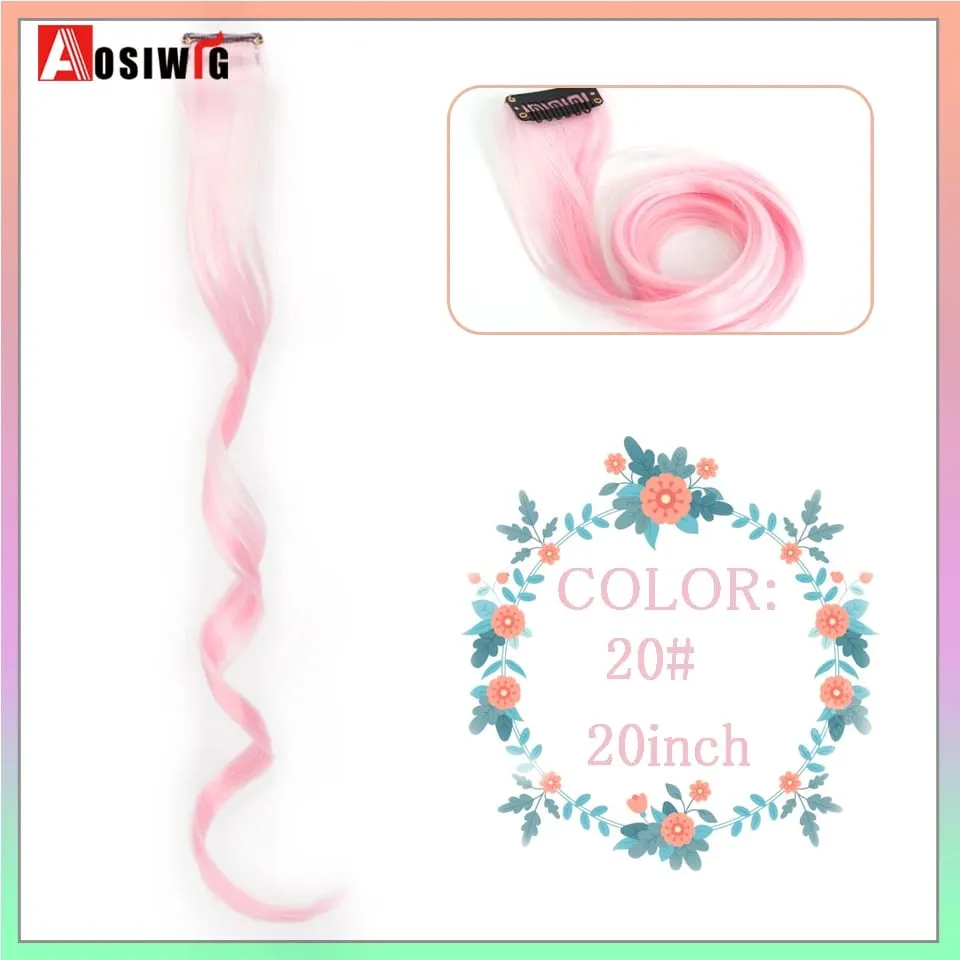 22" Synthetic Long Straight Rainbow Highlight Colored Hair Extensions Clip In One Piece Ombre Pink Purple Green Yellow For Wome