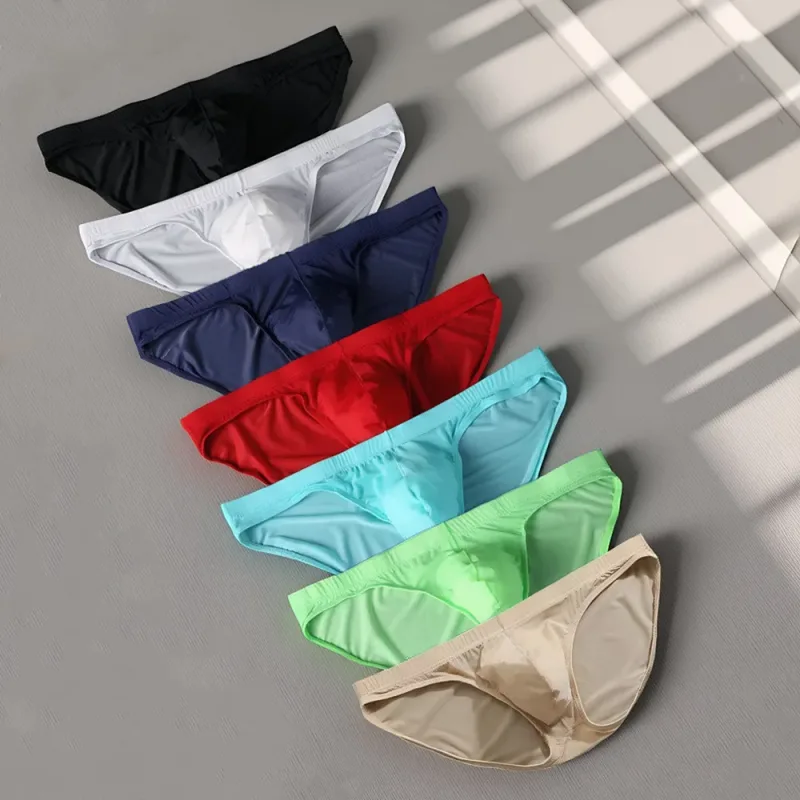 Plus Size M-4XL Man Ice Silk U Pouch Briefs Low Waist Translucent Nylon Underwear One-piece Sexy Ultra-thin Male Underpants — image 2