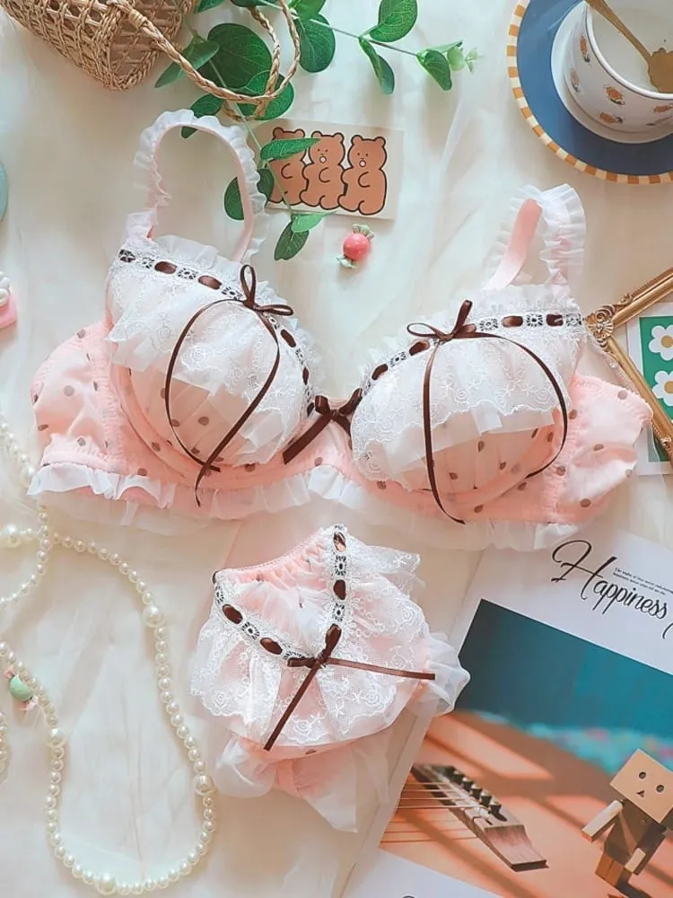 Kawaii Japanese Style Bra Set Underwired Lace Design Sweet & Sensual Look Light Push Up Support for Girls A/W Season Lingerie