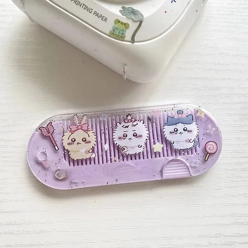 New yiji Cartoon Folding Small Comb Portable Pocket Makeup USAGI うさぎ ハチワレ Hachiware Mini Cute Comb Bangs Comb Gift — image 8