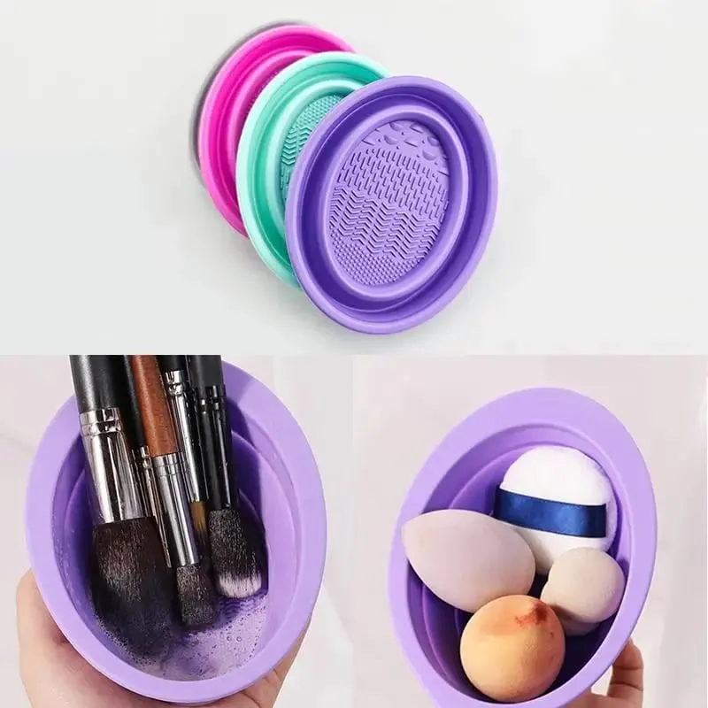 Folding Powder Puff Cleaning Bowl Eyeshadow Brushes Wash Clean Mat Beauty Tools Scrubber Box Soft Silicone Makeup Brush Cleaner