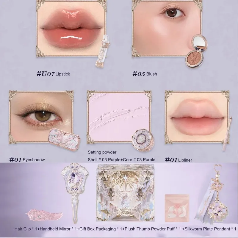 Flower Knows Knight Unicorn Makeup Gift Box Lipstick Blush Loose Setting Powder Starlight Eyeshadow Cosmetics Kit Gift Set