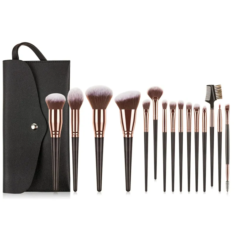 15Pcs Makeup Brushes Set with Storage Bag Soft Bristle Face Eye Brush Kit For Foundation Blush Eyeshadow Eyebrow Cosmetic Tools