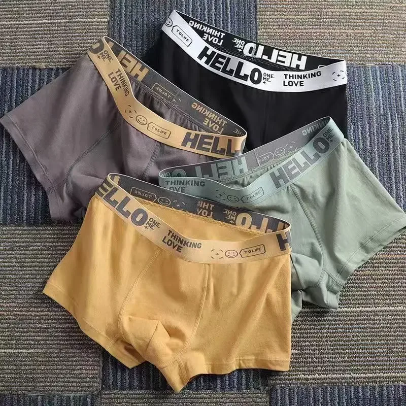 4Pcs/lot Men's Underwear Sexy Boxer Shorts Cotton Panties Man Solid Underpants Male Soft U Convex Lingerie Plus Size L-6XL