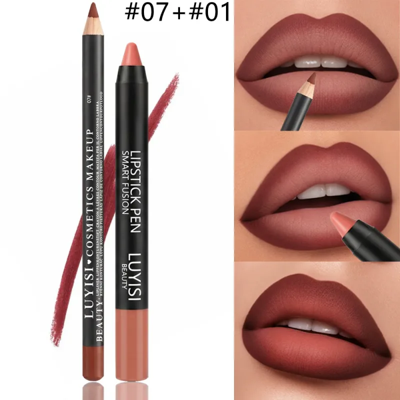 2pcs/set Lip Makeup Set: 1 Matte Lip Liner + 1 Soft Matte Lipstick Pencil. A perfect match long-lasting matte and waterproof