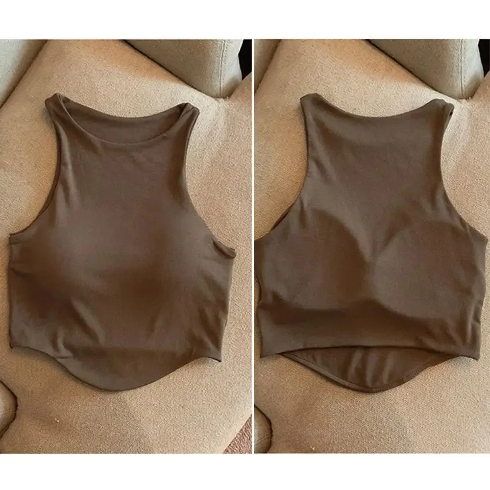 2025 U Push Up Sport BH Mode Dame Tank Top Ensfarvet Ærmeløs Vest Komfortabel Kort Top Åndbar Casual Crop Tops — image 5