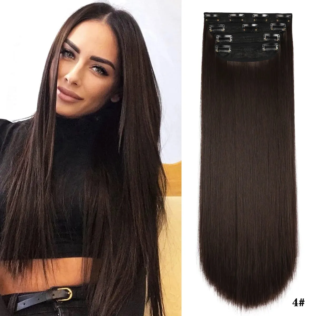 Leeons Wavy Clip In Hair Extensions 4 PCS Natural Soft Long Wavy Hairpieces Thick Double Weft Clip In Hair Extensions For Woman