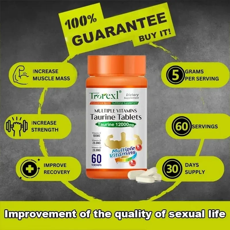 Organic Taurine Pills - 60 Tablets 100% Pure Non-GMo Supports Reproductive Health Natural Energizer — image 3