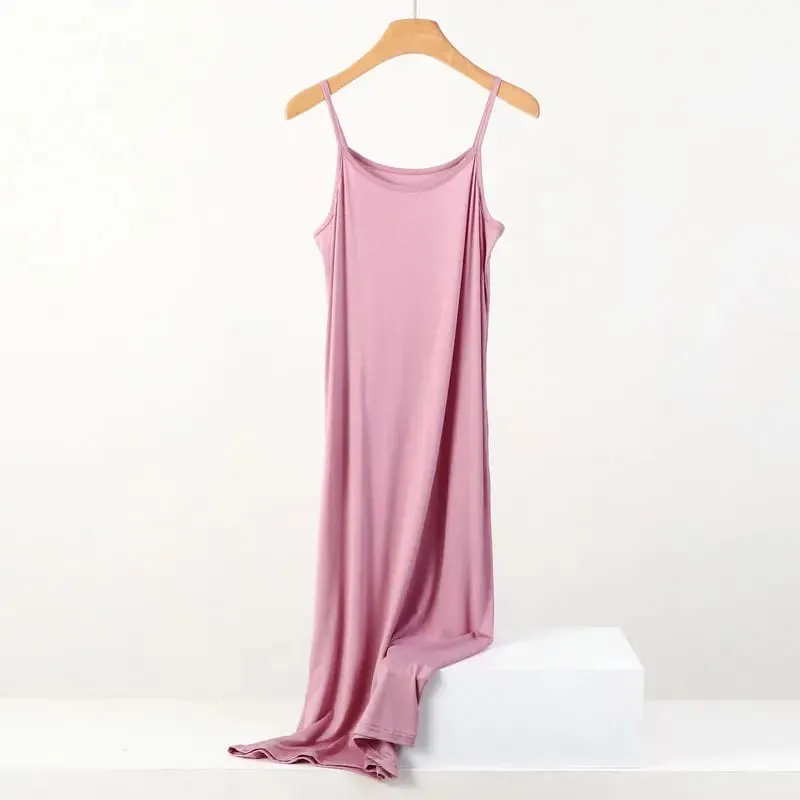 Plus Size Spring and Summer Versatile Slim Long Inner Nightgown Suspender Modal Cotton Solid Color Bottoming Dress