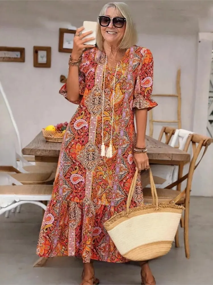 Women's Spring Summer Casual Holiday Dress New Print Fashion Elegant Loose Clubwear Womens Clothing Party Dresses Robe Femme