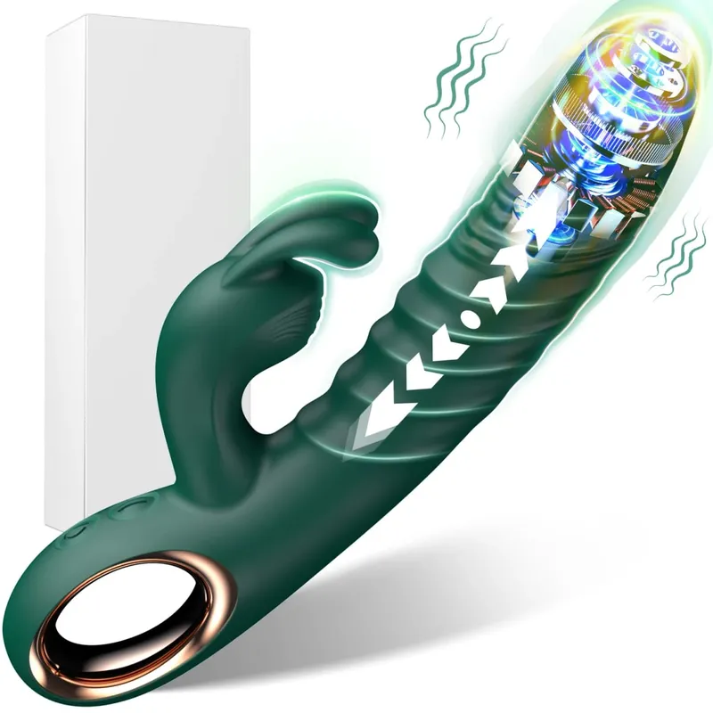 Thrusting Rabbit Vibrator 10 Vibrating Thrusting G Spot Vibrator Anal Dildo with Liquid Silicone Vaginal Massage Adult Sex Toys