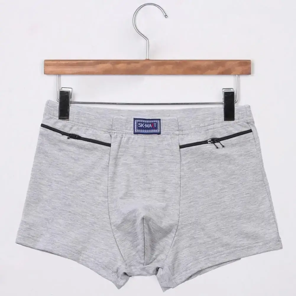 Men's Pockets Anti-theft Briefs Boxer Seamless Elastic Panties Solid Color U-Bump Male Shorts Underpants Daily Wear