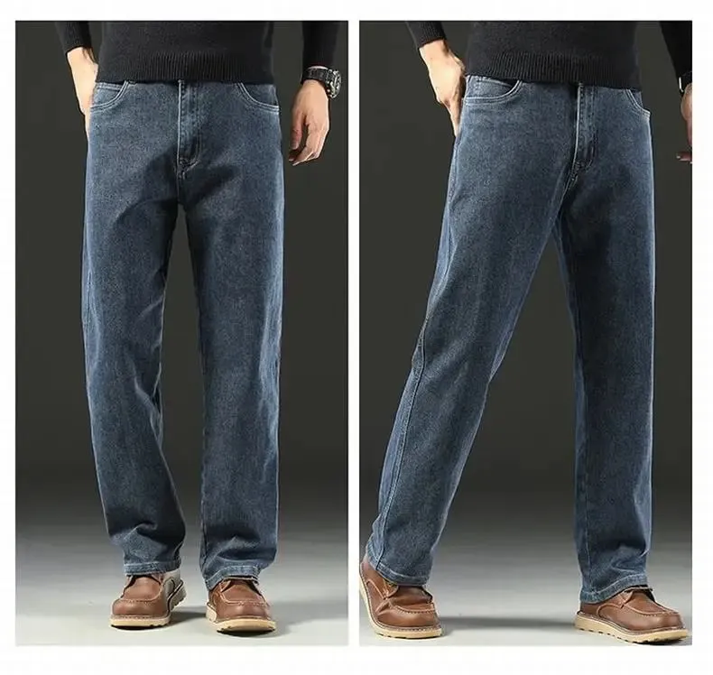 Men's Spring Autumn Soft Baggy Jeans Casual Straight Stretch Wide-Leg Business Denim Pants Versatile Comfortable Loose Trousers — image 9