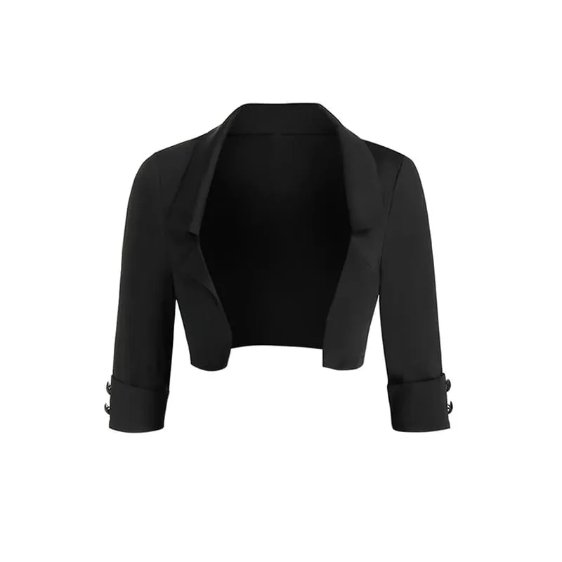 2025 Womens Gothic Dresses Sets Solid Color Open Front Crop Jacket and Lace Up Buckle Strap Crisscross Dress Outfit