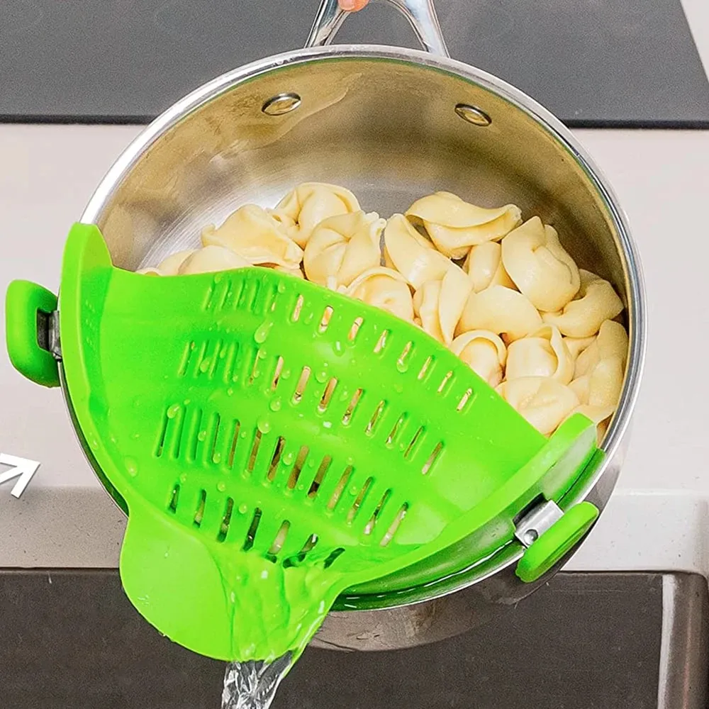 Silicone Kitchen Strainer Clip On Pots and Pans Drain Rack Pasta Noodle Vegetable Fruit Strainer Colander Kitchen Gadgets — image 6