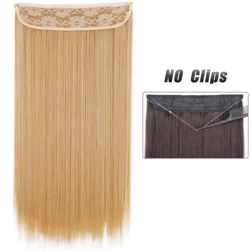 No Clip Natural Hair Extensions Invisible Wire Synthetic Long Straight Black Brown Blonde False Fish Line Hairpiece For Women