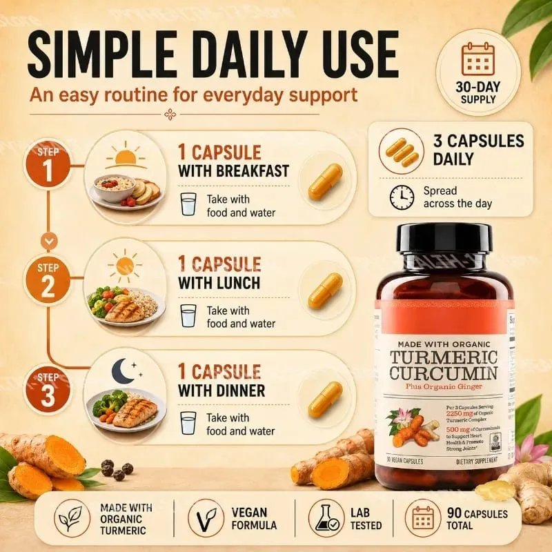 Turmeric Curcumin Plus Vegan Capsules Made with Organic Ginger Supports Joint Health and Heart Health Non-GMO 90 Capsules