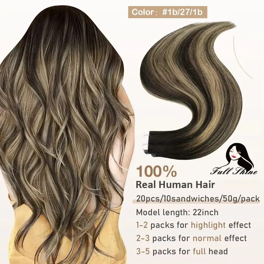 Full Shine Tape hajhosszabbításhoz 20 db Skin Weft Remy Straight Hair Ragasztó brazil hajra nőknek — image 10