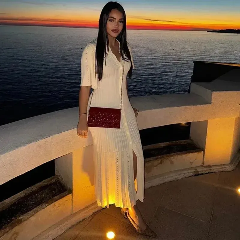 Fashion Patchwork Pleated Maxi Dress Women Elegant Ruffle Hem Knitted Long Dress Babae 2025 Bagong Summer Evening Party Vestidos