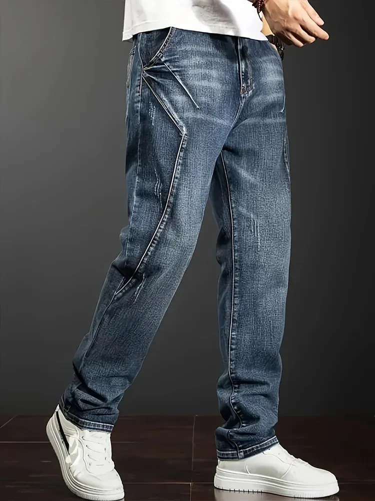 Men's New Straight Leg Stretchable Jeans Casual Pants with Personality Design Comfortable Fit Modern Style — image 1