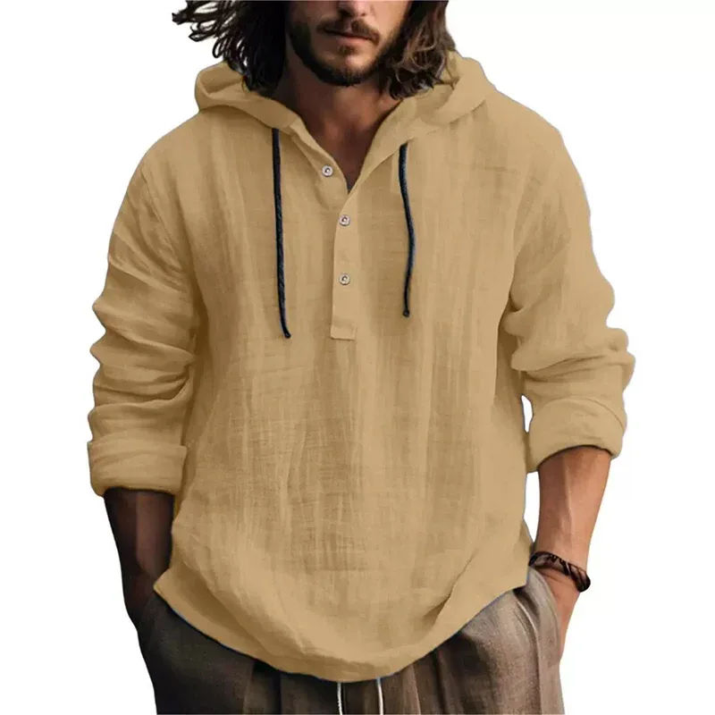 2025 New Men's Casual Blouse Cotton Linen Shirt Loose Tops Long Sleeve Tee Shirt Spring Autumn Casual Men's Shirts