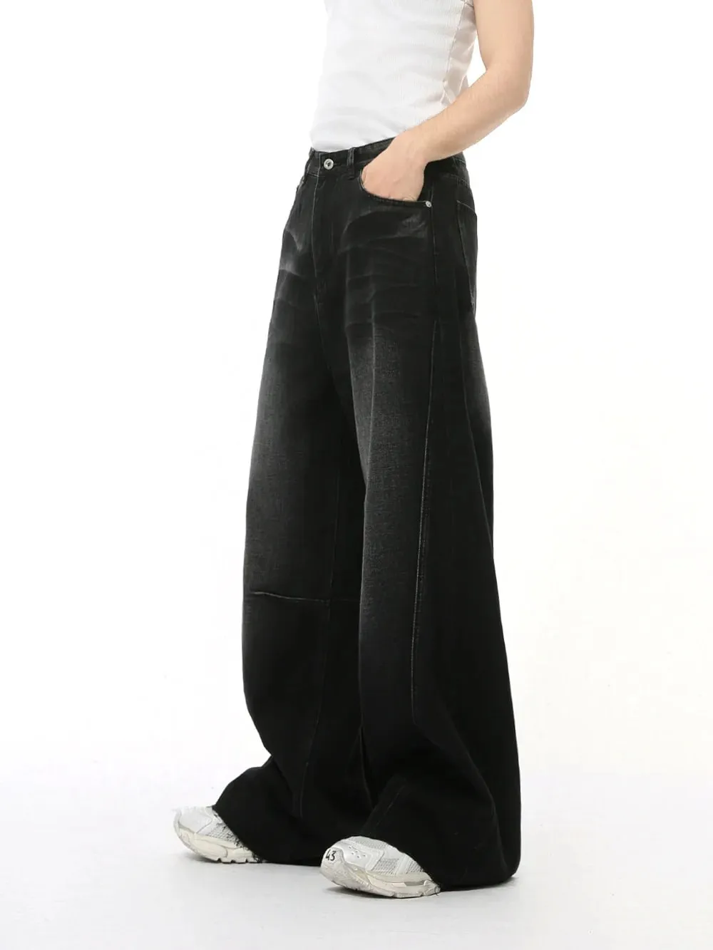2025 New American retro high street three-dimensional design splicing jeans men's straight tube loose wide leg pants trendy