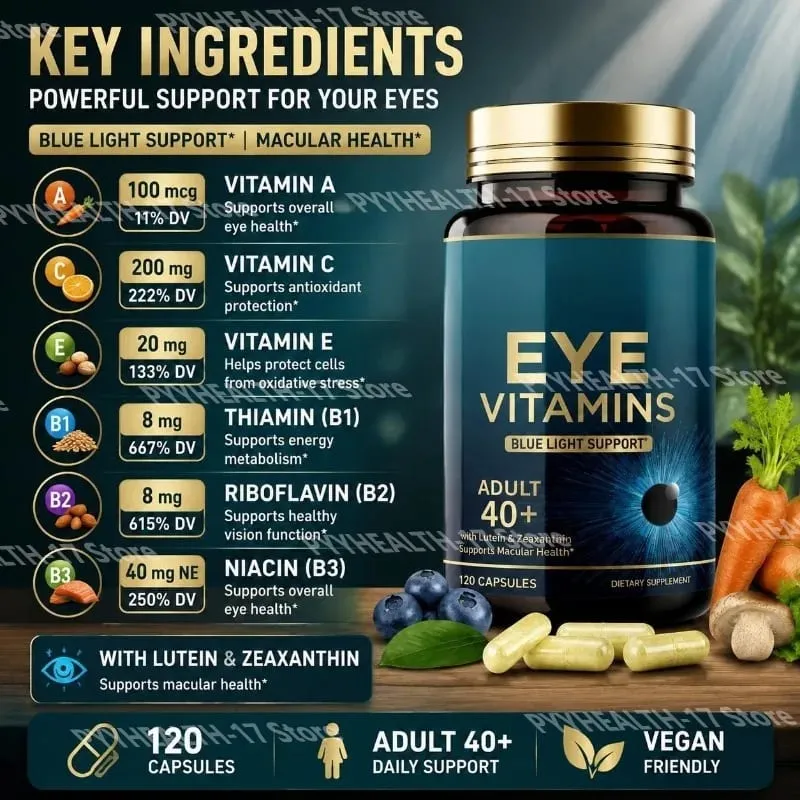 Eye Vitamins Capsules Blue Light Support with Lutein & Zeaxanthin for 40+ Macular Health Support for Men Women 120 Capsules
