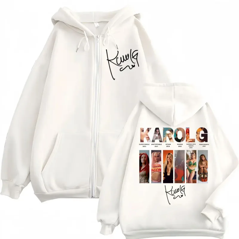 Karol G Tropicoqueta Album Zipper Hoodie Men Women Fashion Pop Music Zip Up Sweatshirts High Quality Fleece Oversized Pullovers