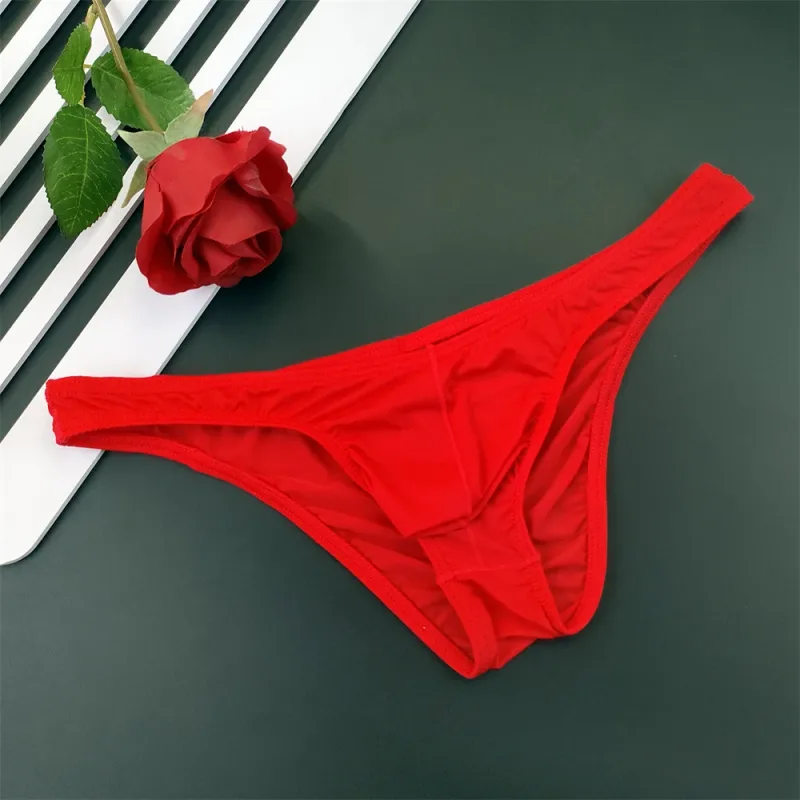 Slip en soie glacée pour hommes, 5 pièces, sous-vêtements avec poche en U, taille basse, sous-vêtements transparents Ultra fins, culottes Sexy grande taille pour hommes, nouvelle collection