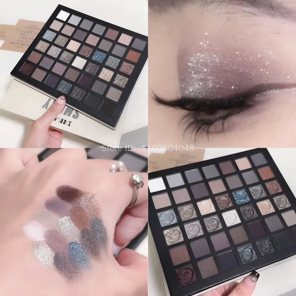 Smoked Eye Shadow Plate Pearlescent Shimmer Eyeshadow Matte Glitter Pigment Waterproof Long Lasting Eye Makeup 42 Colors