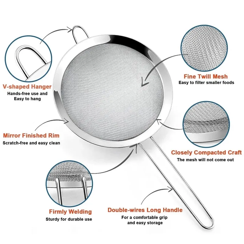 1/3/4Pcs/Set Stainless Steel Wire Fine Mesh Oil Strainer Flour Colander Sieve Sifter Pastry Baking Tools Kitchen Accessories