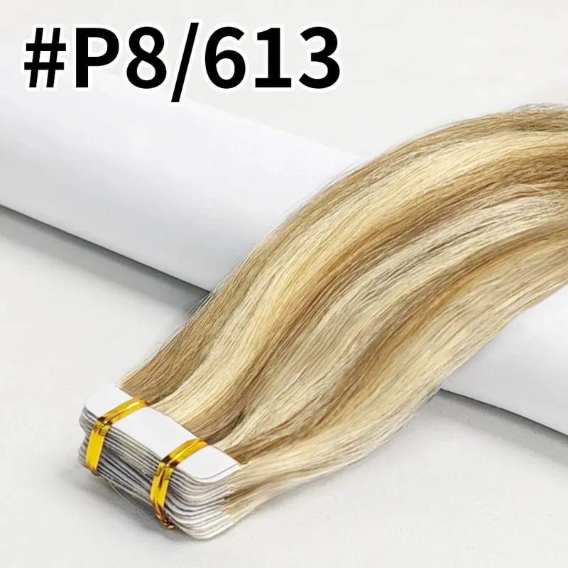 Colored Bone Straight Tape In Hair Extensions 100% Human Hair Invisible Seamless Skin Weft Tape In Human Hair Extensions 26 Inch