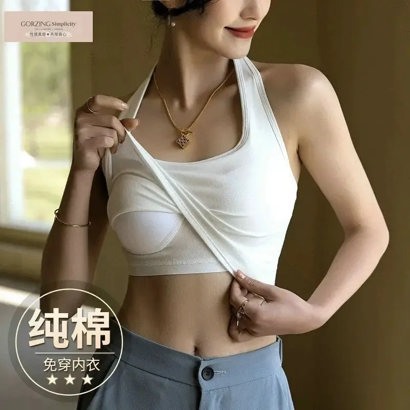 Halter Spaghetti Straps Vest for Women With Bra Padding Inner Wear Outer Wear Sexy Beauty Back Tanks Top — image 3