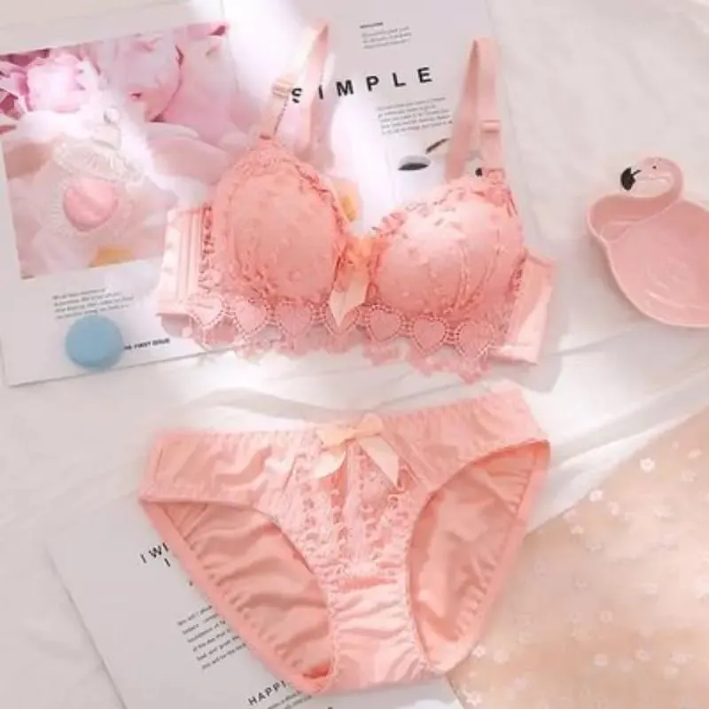 Girl Cheap Bra Set Large Size Back Button Comfortable Gather Bra Breathable Thin Section Without Steel Ring Women Underwear Sets — image 5