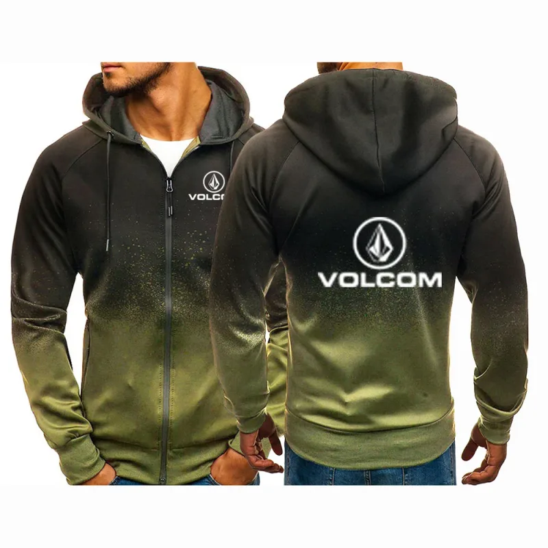 2025 อินเทรนด์ซิปHoodiesฤดูใบไม้ผลิและฤดูใบไม้ร่วงชายใหม่GradientสีHooded Coat VOLCOMพิมพ์Streetwearแจ็คเก็ต