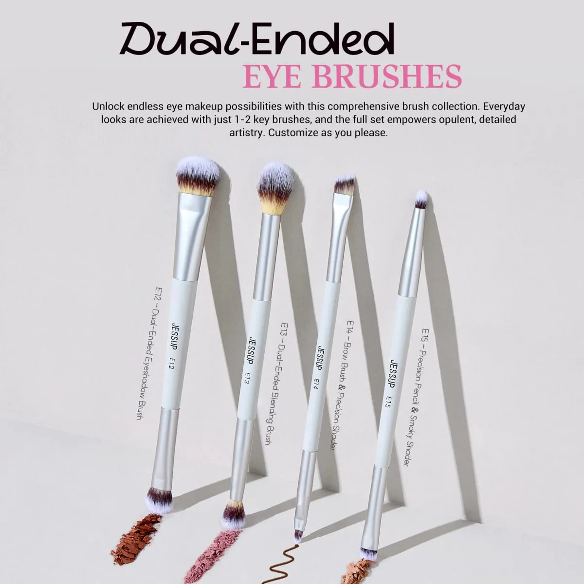 Jessup pincéis de maquiagem conjunto 3/7 pçs dupla terminou base sintética blush destaque mistura escova de sobrancelha com saco cinza silencioso t520