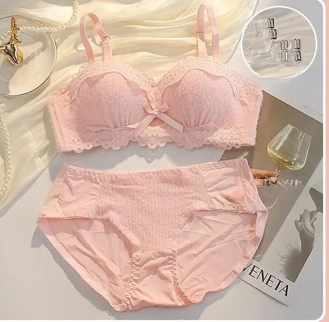 Women Strapless Wireless Bra Anti-Slip Half Cup Small Bust Compression Enhancer Anti-Sag Soft Sexy Lingerie Underwear Set