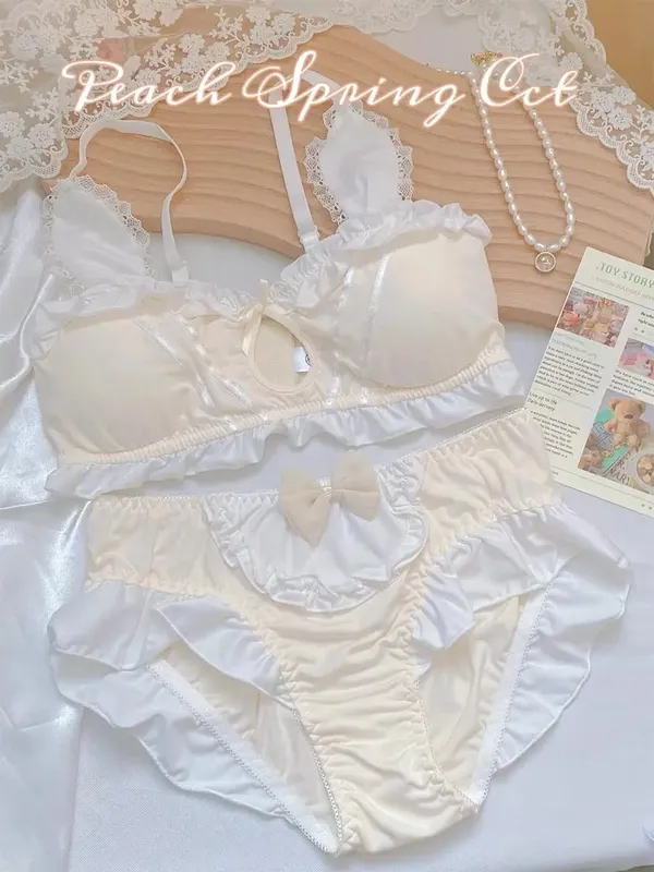 Cute Japanese Rabbit Ear Bra Panties Set Wireless Thin Triangle Brassiere For Small Flat Breast Breathable Daily Underwear S-XL — image 13