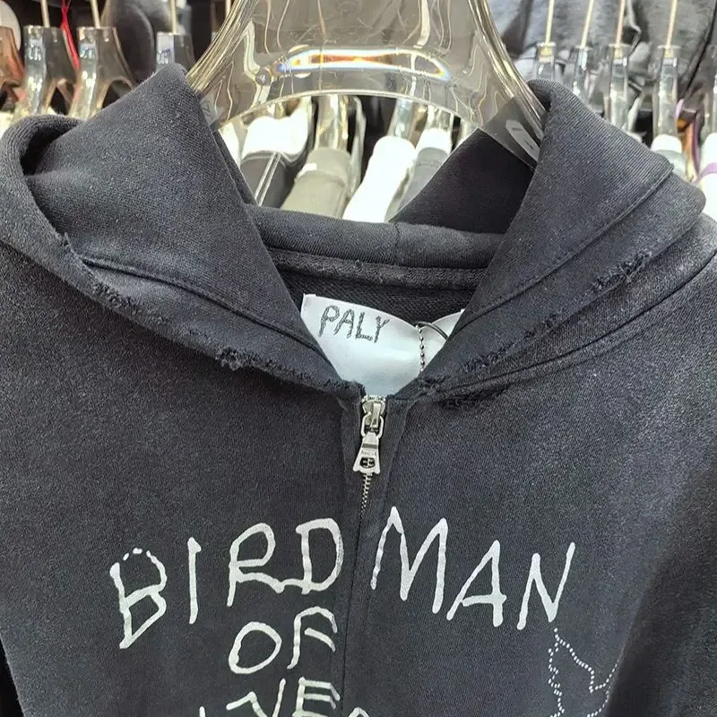 Nouveau surdimensionné PALY sweat à capuche pour homme femme lavé noir endommagé meilleure qualité décontracté Vintage Cardigan Zip sweats