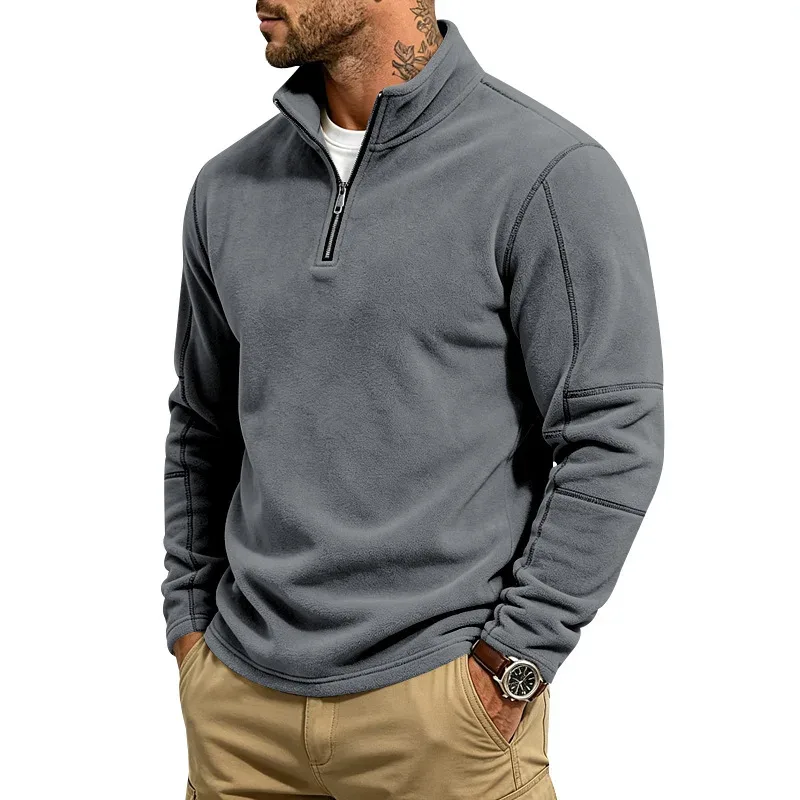 Men's Quarter Zip Polar Fleece Pullover Stand Collar Long Sleeve Casual Warm Sweatshirt For Autumn Winter Daily Commute Wear