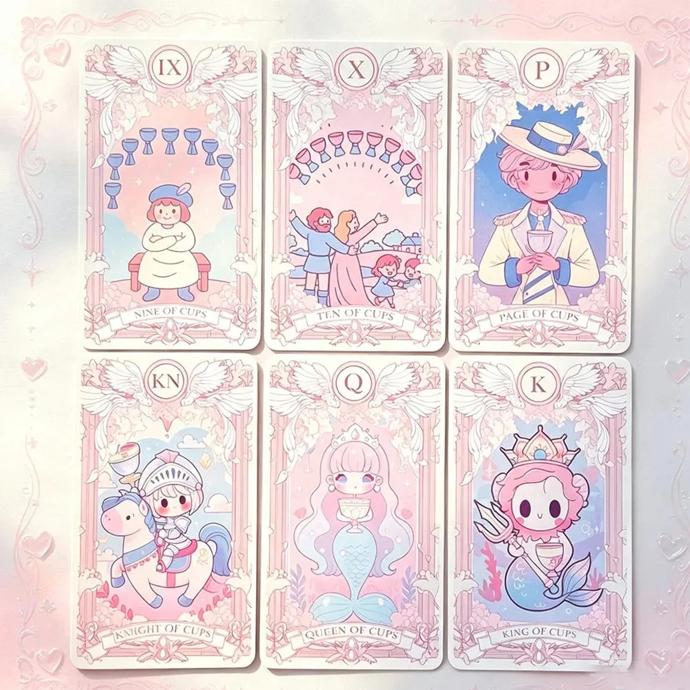 Kawaii Pink Large‑sized 78PCS Tarot Deck with Guidebook - Cute Anime Illustration for Fate Divination Future Telling Table Game — image 5