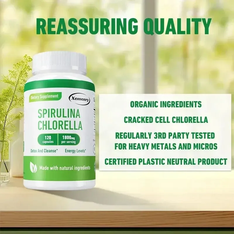Spirulina Chlorella Capsules - Υποστηρίζει την υγεία του καρδιαγγειακού και του ανοσοποιητικού συστήματος Ισχυρό αντιοξειδωτικό