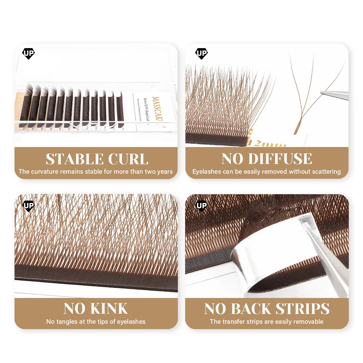 Brown 3D/4D/5D W-Shaped Eyelash Extensions 8-15mm Mix Length Hand-woven Premade Volume Fans Eye Lashes Makeup Products