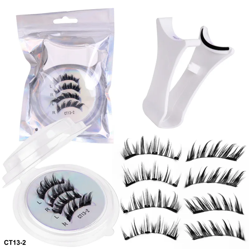 2Pairs Magnetic Eyelashes Thick Cat False Eye Lashes Makeup Set Reusable Glue-free Flully and Curly Customized And Wholesale